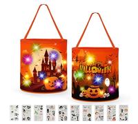 VGOFUN 2 Pcs Halloween Trick or Treat Bags, LED Light Up Halloween Bucket Reusable Pumpkin Buckets Collapsible Candy Bag Fabric Gift Goody Tote Bucket for Kids Halloween Birthday Party Favor Supplies