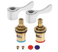 VGOL 1 Pair 1/2" Basin Sink Tap Lever Head Conversion Kit Brass Hydraulic Control Cartridge Faucet Valve for Most Bathroom Kitchen Tap (Cold & Hot) 20 Teeth