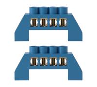 VGOL 2pcs 4 Hole 6.5mm Brass Bridge Terminal Blue Block Copper Terminal Block Connector Strip for Distribution Box Distribution Case