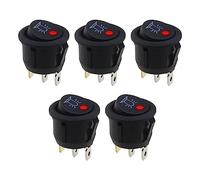 VGOL 5PCS Round Rocker Switch 12V 20A 3 Pins On/Off Press Button with Red LED Indicator Light for 20mm Mounting Hole Diameter Car Truck Boat