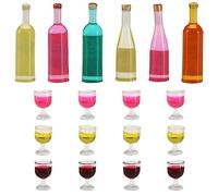 VGOL 6PCS Dollhouse Miniature Wine Bottles & 12PCS Champagne Cups 1:12 Scale Mini Resin Bottles Wine Glasses Simulation Kitchen Pretend Play Toy Model Decoration