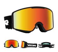 Vgooar Ski Goggles, OTG Cylindrical Lens Ski Goggles with Adjustable Long Straps, 100% UV Protection Anti Fog Snow Goggles for Men Women (Red)