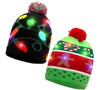 VGOODALL 2PCS Christmas LED Beanie Hats, Light Up Knit Beanie Hats Flashing Christmas Hat for Kids Adults Xmas Ugly Sweater Party