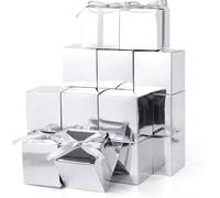VGOODALL 50PCS Party Favor Boxes, Small Gift Boxes Mini Gift Boxes with Ribbons 3 x 3 x 3 inches Tiny Cardboard Boxes Treat Boxes for Wedding Birthday Party Silver