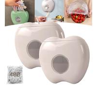 Vgpbphj Appearancte Plastic Wrap Storage Box, 2024 New Plastic Wrap Storage Box Dispenser, Punch-Free Plastic Wrap Organizer With 100/200pcs Fresh Keeping Bags (C+C-400 Pcs Film)