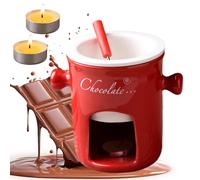 Vgpbphj Chocolate Fondue Mug, Mini Ceramic Chocolate Fondue Cup Set with Forks and Candle, Melting Furnace Atmosphere Hot Pot Cup, Dipping Cups for Fruits, Birthday Wedding Parties Gift (Red, 280ml)
