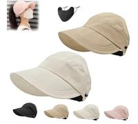 Vgpbphj Classupery Outdoor UV Protection Hollow Top Sun Hat, Wide Brim Breathable Empty Top Summer Sun Hat, Lightweight Foldable Visor (UK, Alpha, L, White + Khaki)