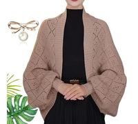 Vgpbphj Fashion Hollow Out Knitted Shawl Coat, 4-Season Hollow Knit Scarf with Sleeves, Sweater Shawl Cardigan Women, Warm, Versatile (Khaki, One Size)