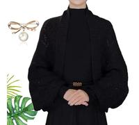 Vgpbphj Fashion Hollow Out Knitted Shawl Coat, 4-Season Hollow Knit Scarf with Sleeves, Sweater Shawl Cardigan Women, Warm, Versatile (Black, One Size)