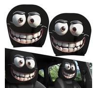 Vgpbphj Funny Cartoon Car Headrest Covers - 2PCS 2D Universal Fit, Big-Eyed Grinning Cartoon Print Head Rest Covers Car, Breathable Elastic Auto Interior Decoration Funny Vehicle Accessories (H-2Pcs)