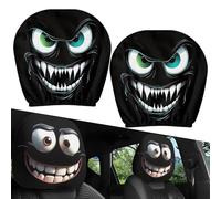 Vgpbphj Funny Cartoon Car Headrest Covers - 2PCS 2D Universal Fit, Big-Eyed Grinning Cartoon Print Head Rest Covers Car, Breathable Elastic Auto Interior Decoration Funny Vehicle Accessories (D-2Pcs)