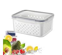 Vgpbphj Household Transparent Plastic Food Storage Box-Including Drain Basket, Large Fruit Containers for Fridge with Removable Colander, Stackable Organization, Airtight and Leakproof (Grey, M)