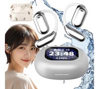 Vgpbphj Intelligent Touch Screen Open Bluetooth Earphones, LED Display, IPX7 Waterproof Sport Headset, Open Ear Headphones Wireless Bluetooth for Running, Cycling, Workout (White)