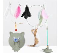 Vgpbphj Meowmastery Toy, Mastery Toy Suctions to Ground, Interactive Cat Teaser Wand with 3 Types of Replacement Feathers, Precision Hand-Sewn Simulated Feathers (Green)