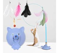 Vgpbphj Meowmastery Toy, Mastery Toy Suctions to Ground, Interactive Cat Teaser Wand with 3 Types of Replacement Feathers, Precision Hand-Sewn Simulated Feathers (Blue)