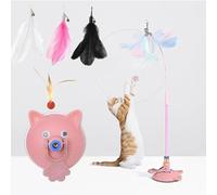 Vgpbphj Meowmastery Toy, Mastery Toy Suctions to Ground, Interactive Cat Teaser Wand with 3 Types of Replacement Feathers, Precision Hand-Sewn Simulated Feathers (Pink)