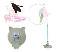 Vgpbphj Meowmastery Toy, Puff Pet Shop Meow Mastery Teaser Wand, 2025 Interactive Cat Teaser Wand with 3 Types of Replacement Feathers, Precision Hand-Sewn Simulated Feathers (Green)