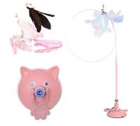 Vgpbphj Meowmastery Toy, Puff Pet Shop Meow Mastery Teaser Wand, 2025 Interactive Cat Teaser Wand with 3 Types of Replacement Feathers, Precision Hand-Sewn Simulated Feathers (Pink)