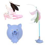 Vgpbphj Meowmastery Toy, Puff Pet Shop Meow Mastery Teaser Wand, 2025 Interactive Cat Teaser Wand with 3 Types of Replacement Feathers, Precision Hand-Sewn Simulated Feathers (Blue)