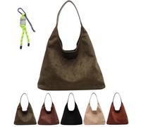 Vgpbphj Suede Tote Bag for Women, Slouchy Bag Hobo Handbag Office, Brown Faux Leather Large Vintage Bucket Retro Shoulder (Green)