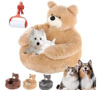 Vgpbphj Teddy Bear Dog Bed with Arms, Warm Soft Calming Dog Cuddler Bed, Semi Enclosed Bear Pet Dog Bed, Detachable Washable Cover & Non-Slip Base for Cats and Small Dogs (Khaki, L: 55cm/21.6in)