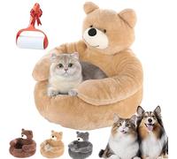 Vgpbphj Teddy Bear Dog Bed with Arms, Warm Soft Calming Dog Cuddler Bed, Semi Enclosed Bear Pet Dog Bed, Detachable Washable Cover & Non-Slip Base for Cats and Small Dogs (Khaki, M: 46cm/18.1in)