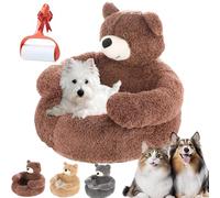 Vgpbphj Teddy Bear Dog Bed with Arms, Warm Soft Calming Dog Cuddler Bed, Semi Enclosed Bear Pet Dog Bed, Detachable Washable Cover & Non-Slip Base for Cats and Small Dogs (Brown, Xl: 77cm/30.3in)