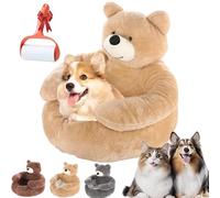 Vgpbphj Teddy Bear Dog Bed with Arms, Warm Soft Calming Dog Cuddler Bed, Semi Enclosed Bear Pet Dog Bed, Detachable Washable Cover & Non-Slip Base for Cats and Small Dogs (Khaki, Xl: 77cm/30.3in)