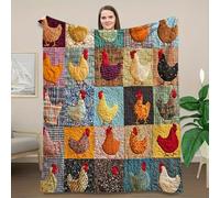 Vgpbphj Vintage Rooster Plaid Print Blanket, Cozy Fleece Blanket with Cutest Chicken Patchwork Design, Warm, Lightweight Chicken Quilt for Naps, Reading (Orange, 59 * 78.7in (150 * 200cm);)
