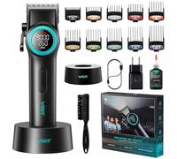 VGR 001 Professional Hair Clippers for Men, 9000 RPM Barber Haircut, Black | Cordless Clipper for Carbon Steel Blade Trimmers for Barbers, LED Display