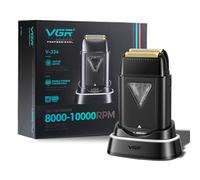 VGR 334 Foil Shaver for Men, Professional Electric Razor for Shaving Face & Bald Head, 10000RPM Vector Motor, Double Titanium Foils, LED Display, USB Charging Base, Men's Electric Shavers for Barbers