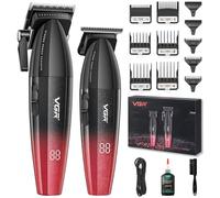 VGR 640 Professional Hair Clippers for Men, Cordless Barber Clippers and Trimmers Set, Zero Gap T-Blade Hair Cutting Kit, DLC Coated Ceramic Blade Premium Gift Barber Kit with LED Display(Red)