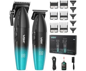 VGR 640 S2 Professional Hair Clippers for Men, Cordless Barber Clippers and Trimmers Set, Zero Gap T-Blade Hair Cutting Kit, DLC Coated Ceramic Blade Premium Barber Kit with LED Display(Green)