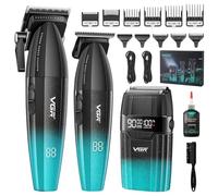 VGR 640 S3 Barber Clippers Set for Men, Rechargeable Hair Cutting Kit, Professional Fade Clipper Trimmer and Foil Shaver Set, Cordless Haircut Machine with LED Display for Barber and Home Use, Green