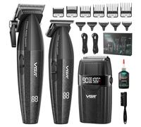 VGR 640 S3 Barber Clippers Set for Men, Rechargeable Hair Cutting Kit, Professional Fade Clipper Trimmer and Foil Shaver Set, Cordless Haircut Machine with LED Display for Barber and Home Use, Black