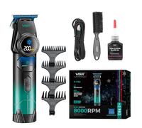 VGR Beard Hair Trimmer for Men with ICE Technology, 8000 RPM Electric BLDC Motor, Blue Ceramic Blade, Cordless USB-C Rechargeable Battery, Professional Barber Shaper Kit for Edges, Detailing, Lines