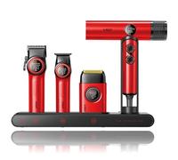 VGR Professional Barber Combo 4 in 1 - 9000RPM Cordless Hair Clipper & Trimmer, Foil Shaver & Hair Dryer Set, All-in-One Grooming Kit for Home & Barber, Premium Haircutting Kit with Travel Case, Red