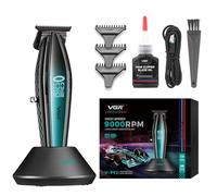 VGR Professional Beard Trimmer for Men, 9000 RPM Electric DC Motor, Precision DLC T Blade, Cordless USB-C Rechargeable 240 Min Battery with Dock, Barber Hair Detailer for Lines, Edge, Face Grooming