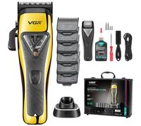 VGR Professional Hair Clippers Men Cordless - Barber Machine Barbershop Haircut Cutting Kit - Vector 9000 RPM Motor - DLC Blades - Electric Rechargeable USB-C 120 Minutes Battery - Long Beard Trimmer