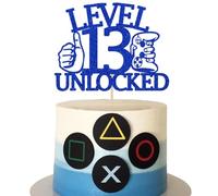 VGRDTM 13th Birthday Decorations,13th Birthday Cake Topper, Teenager Birthday Decorations,Level 13 Unlocked Blue Card Game Party Cake Topper for Teenager Boys Girls