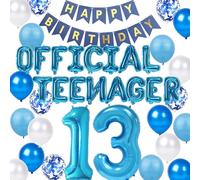 VGRDTM 13th Birthday Decorations Boy, 13th Birthday Balloons Blue Official Teenager Banner with 32 Inch Number 13 Balloon, 20PCS Latex Balloons, Photo Backdrop Party Supplies for Boys