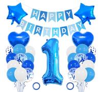 VGRDTM 1st Birthday Decorations for Boys, First Birthday Decorations Boy, Number 1 Balloon - Blue Party Decorations Set with 32 Inch Foil Balloon, Stars & Confetti Balloons for Indoor/Outdoor Party