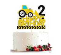 VGRDTM 2nd Birthday Decorations Boy, Digger Birthday Decorations, Digger Cake Topper, Excavator Theme Cake Topper for Boys 2nd Party Supplies