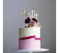 VGRDTM 40th Birthday Cake Topper, 40 Cake Topper, 40th Birthday Decorations, Gold Acrylic 'Forty' Cake Sign for Birthday Party Supplies, 10cm Wide