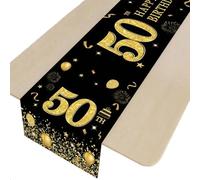 VGRDTM 50th Birthday Decorations, 50th Birthday Table Decorations, Black Gold Table Runner Party Supplies for Men Women,Happy Five Decades Celebration cloth, 180x35cm