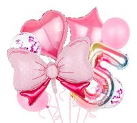 VGRDTM 5th Birthday Decorations Girls, 5 Balloon, Pink Bow Balloons - Princess Party Decor with Giant Pink Bow Foil & Glitter Number 5 Balloons for 5 Year Old Girl