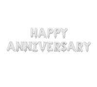 VGRDTM Anniversary Balloons, Happy Anniversary Balloons, Silver Foil Letters Banner, 16 Inch Large Party Decoration with Ribbon and Straws for Indoor Outdoor Celebration