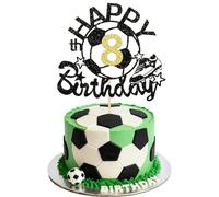 VGRDTM Football Cake Decorations,Football Cake Topper,8th Birthday Cake Toppers, Soccer Ball Theme 8th Birthday Cake Decor with Gold Number 8 and Black Happy Birthday for Kids Party Supplies