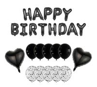 VGRDTM Happy Birthday Balloons, Black Balloons, Birthday Balloon for Men, 25pcs Black Decorations Set with 16" Foil Letters & Confetti Balloon for Adults Women Girls Boys Party Supplies