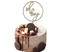 VGRDTM Oh Boy Cake Topper, Baby Shower Decoration, It's A Boy Wooden Pick - Gender Reveal & 1st Birthday Party Supplies (10cm)